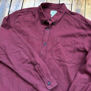 LL Bean Mens XL Wicked Good Red Houndstooth Flannel Slightly Fitted Shirt 508103